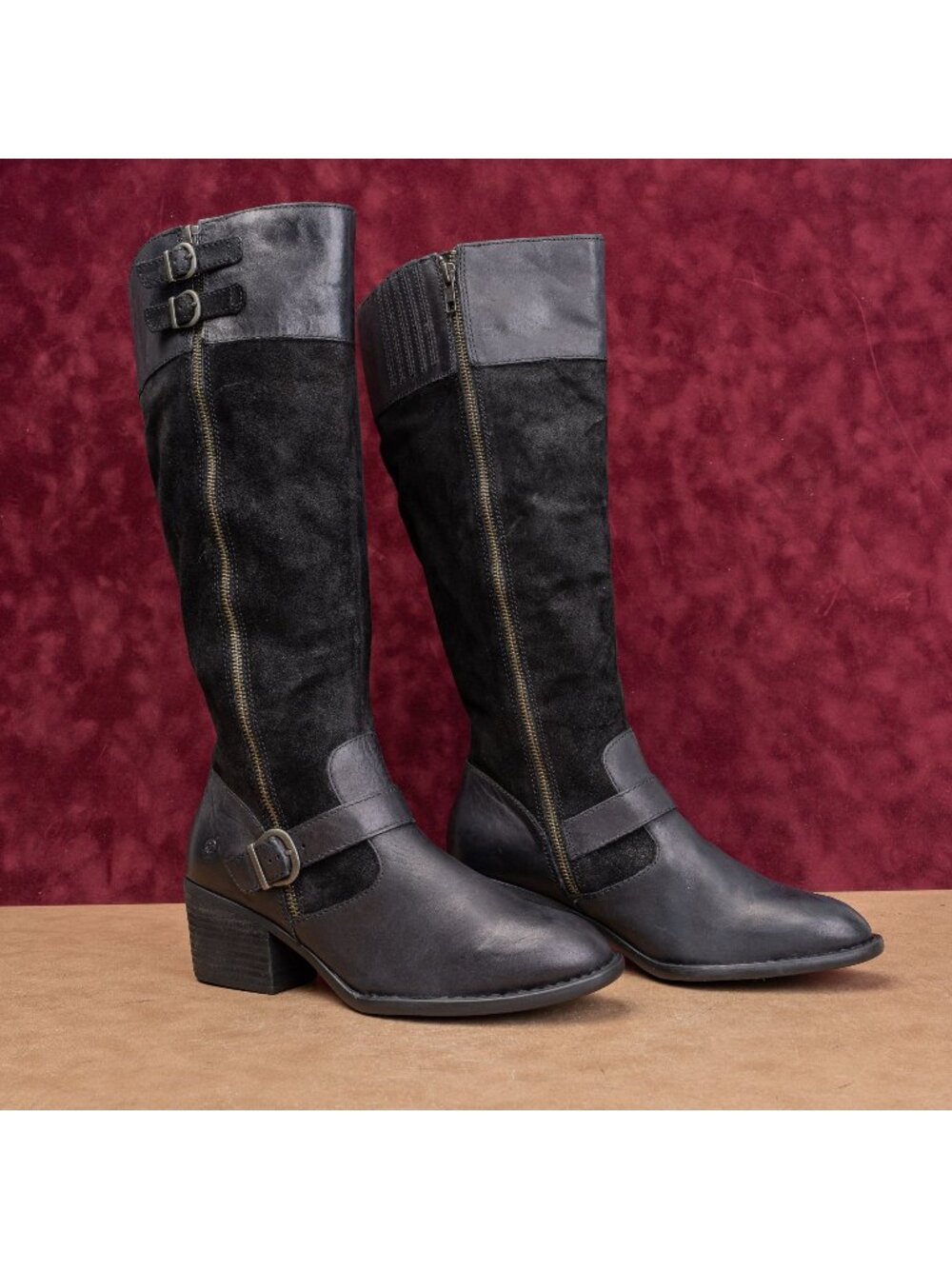 Born Women Modern Western Boho Zip Round Toe Riding Knee Heel Boots sz 9